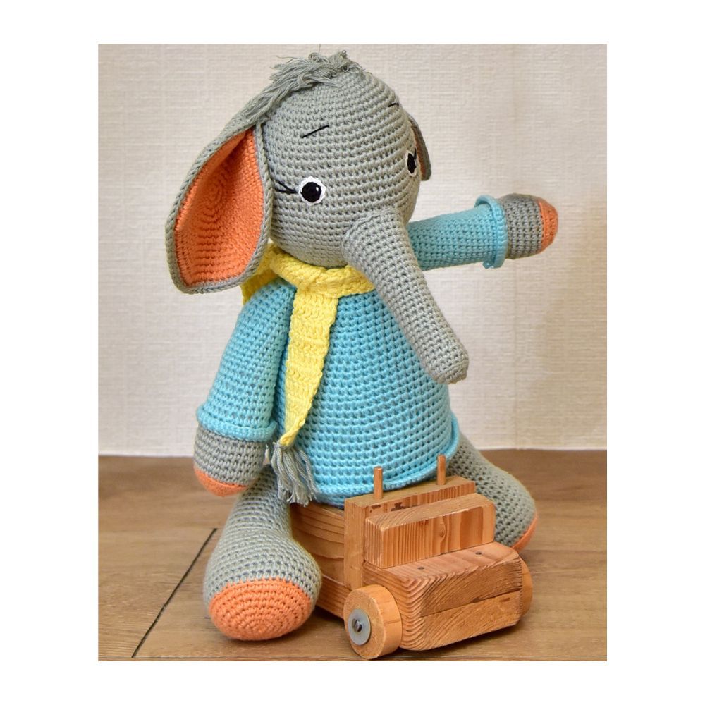 Happy Threads - Handmade Crocheted Dusty The Elephant 13 Inch - Multicolour