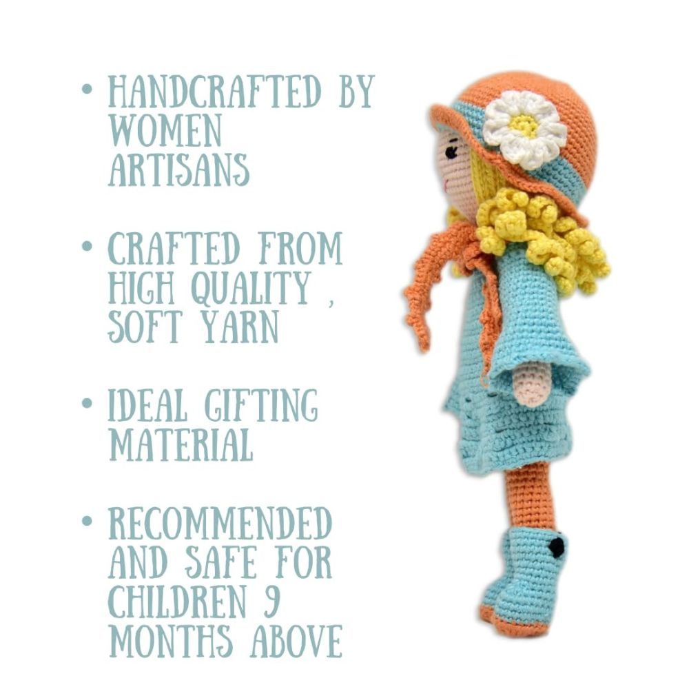 Happy Threads - Handmade Crocheted Adorable Grace Doll 15 Inches - Multicolour