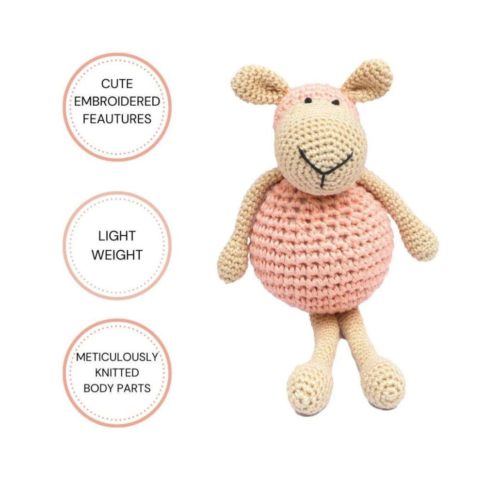 Happy Threads - Handmade Crocheted Cheerful Sheep 5 inch - Pink