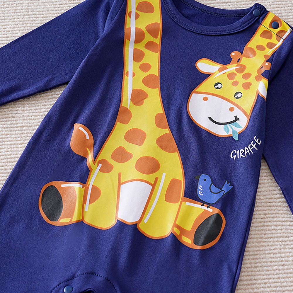 Sugar Rush - Giraffe Printed Full Sleeves Romper - Blue