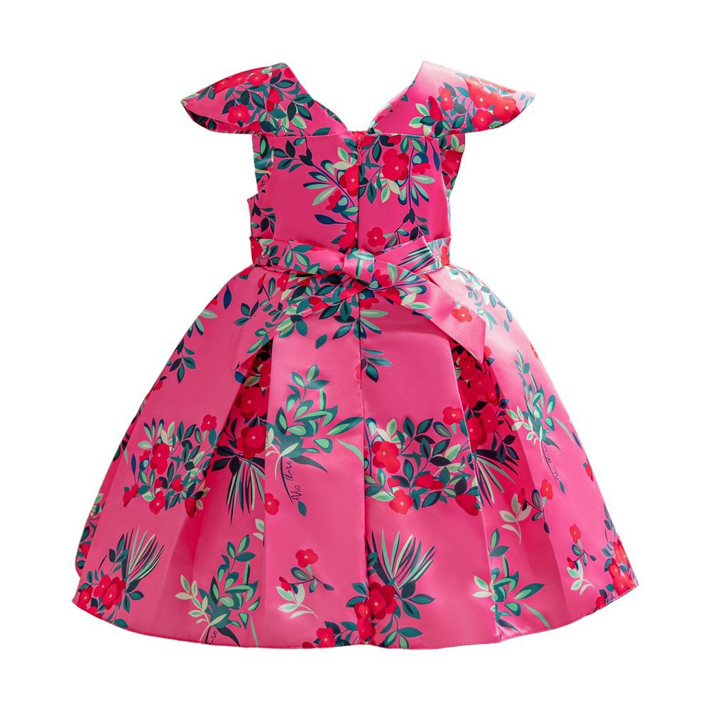 Sugar Rush - Floral Fit And Flare Dress - Fuchsia