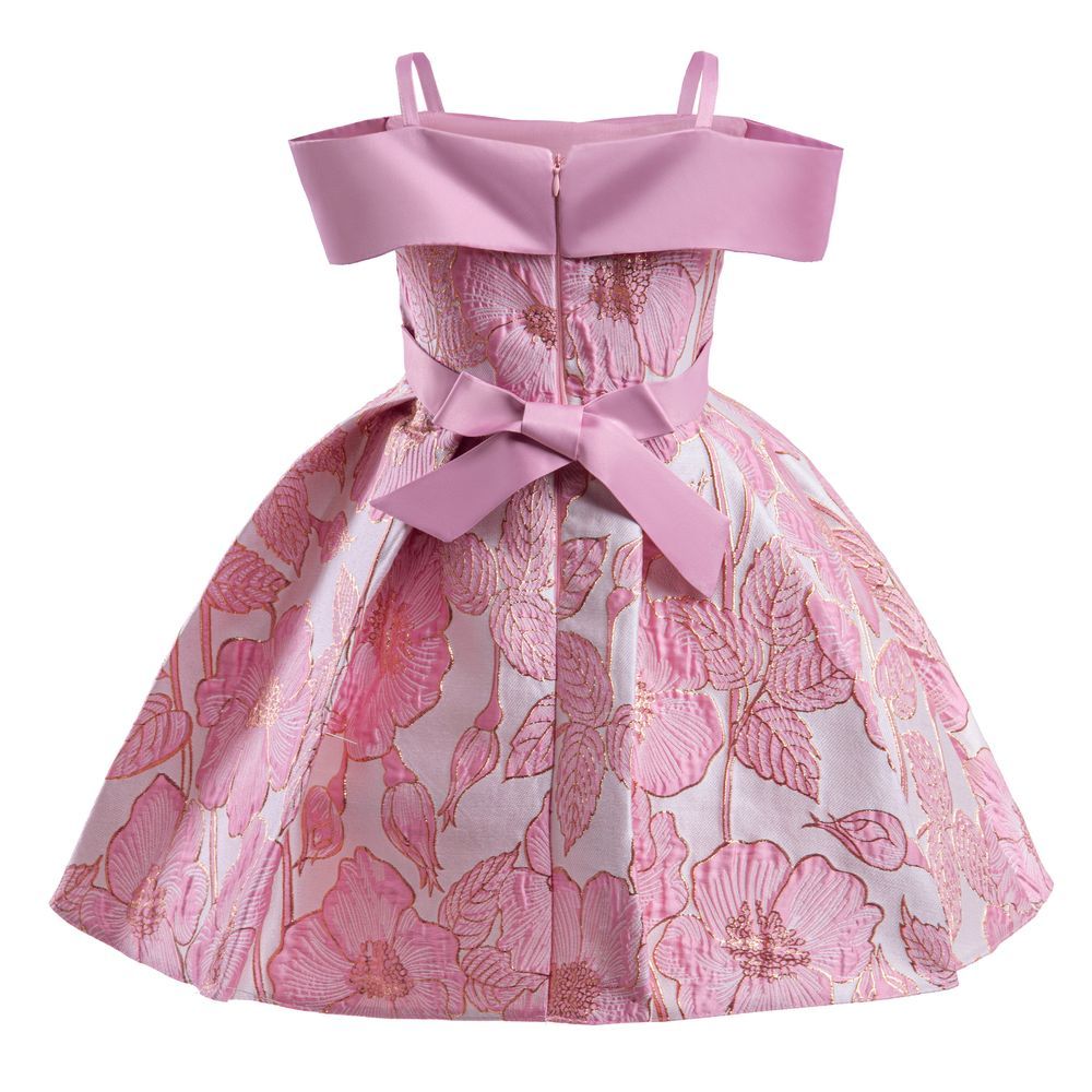 Sugar Rush - Floral Square-neck Short Sleeves Party Dress - Pink