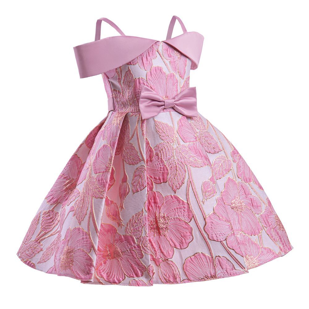 Sugar Rush - Floral Square-neck Short Sleeves Party Dress - Pink