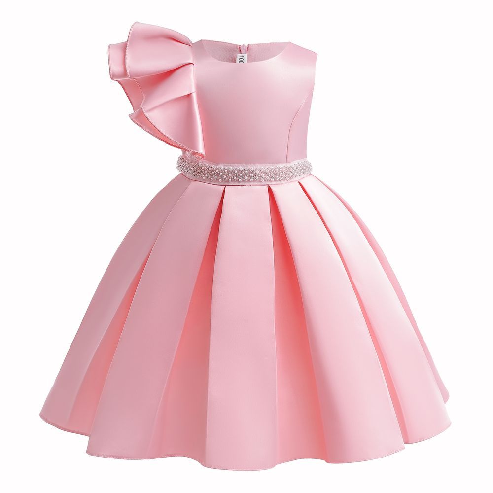 Sugar Rush - Appliqued Round Neck Cap Sleeves Party Dress - Pink