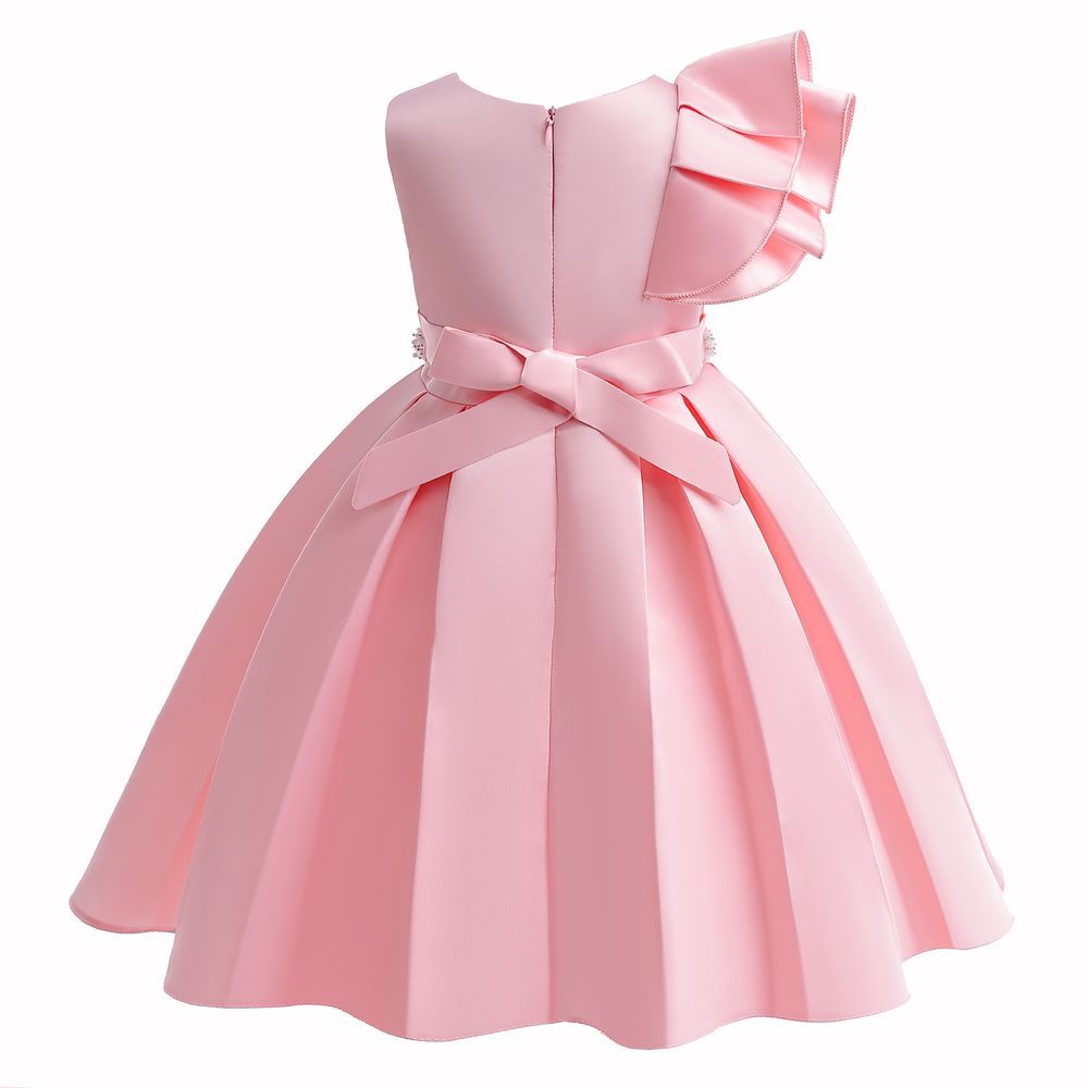 Sugar Rush - Appliqued Round Neck Cap Sleeves Party Dress - Pink