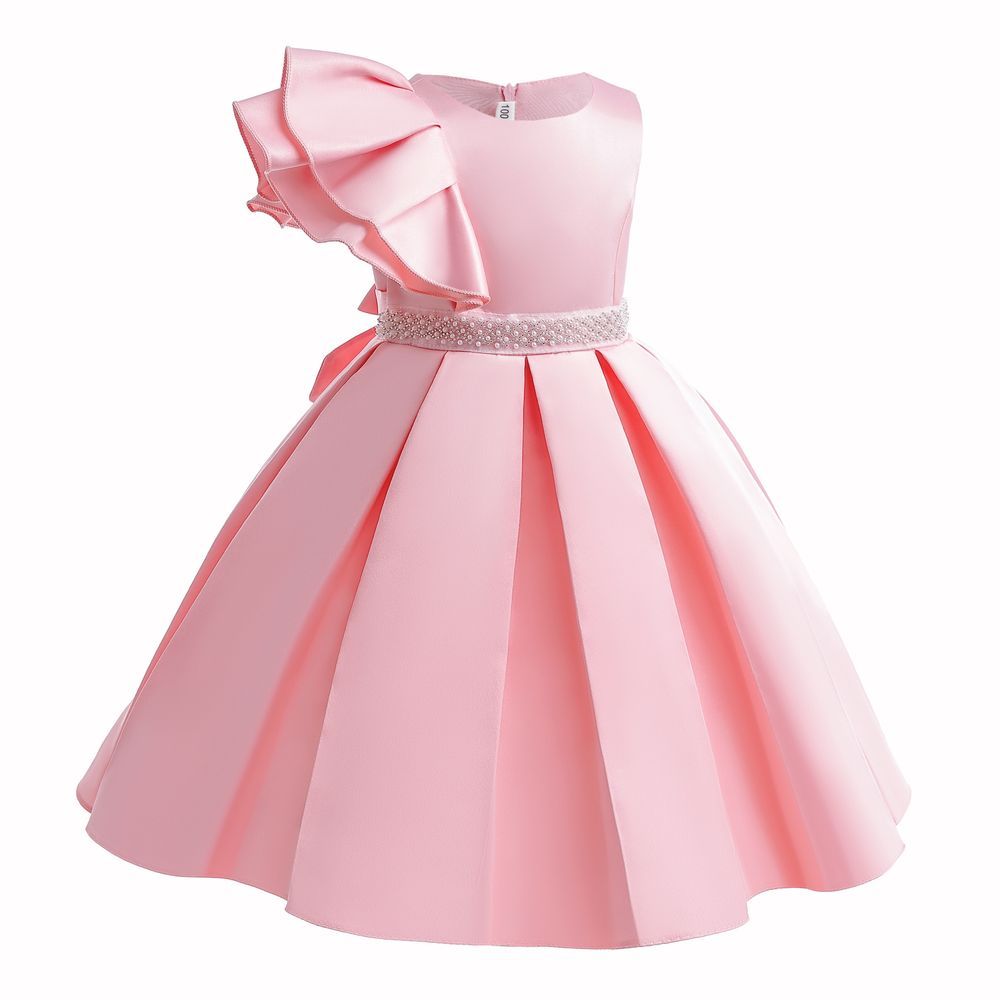 Sugar Rush - Appliqued Round Neck Cap Sleeves Party Dress - Pink