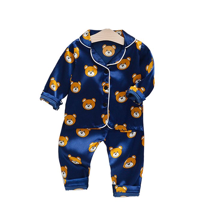 Sugar Rush - 2pc-Set - Teddy Printed Full Sleeves Pyjama - Navy Blue