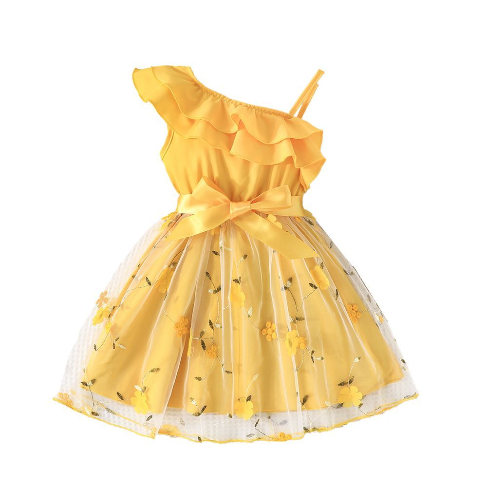 Sugar Rush - Girl's Cold Shoulder Floral Dress - Yellow