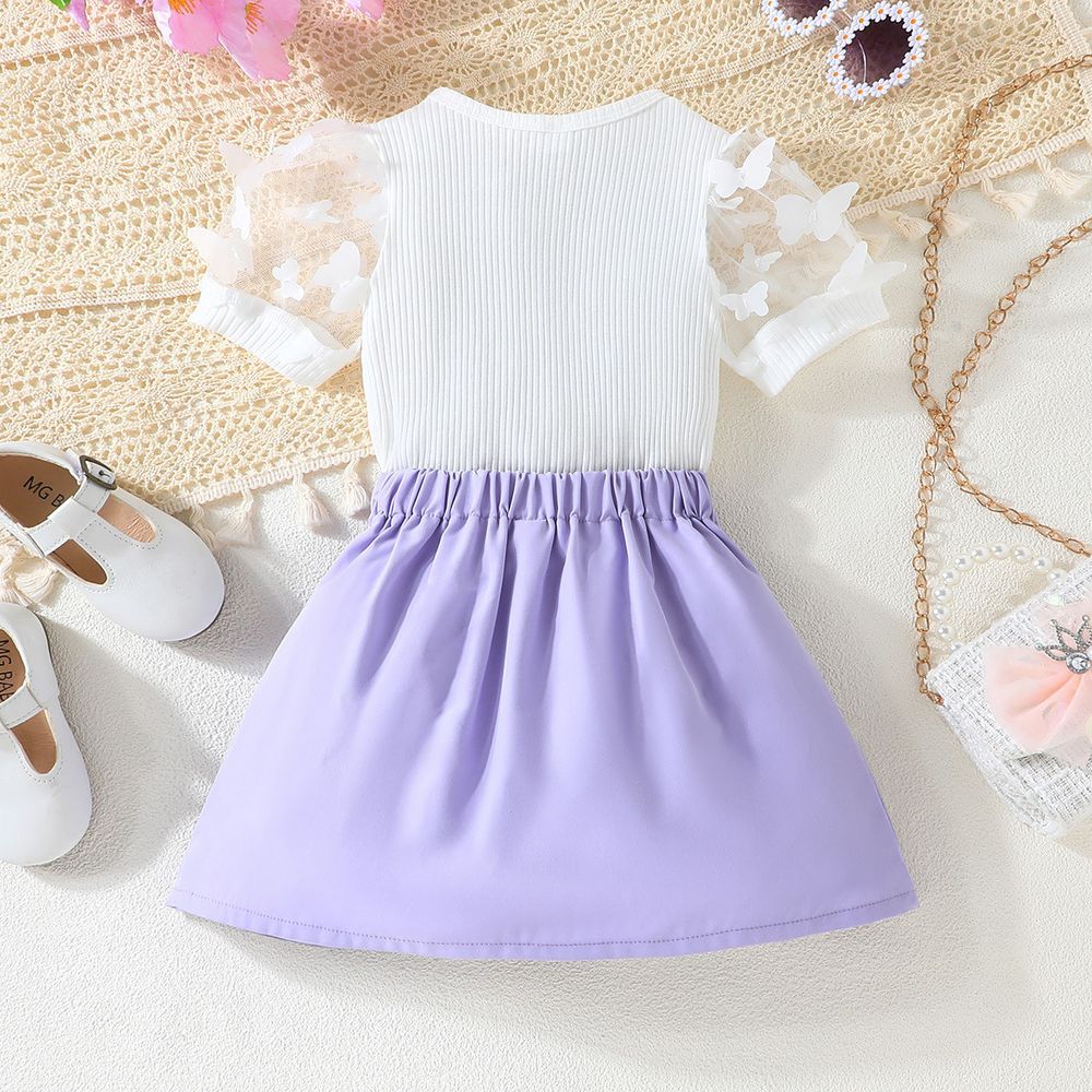 Sugar Rush - 2pc-Set - Girls' Lace Detail Top & Skirts - White/Purple