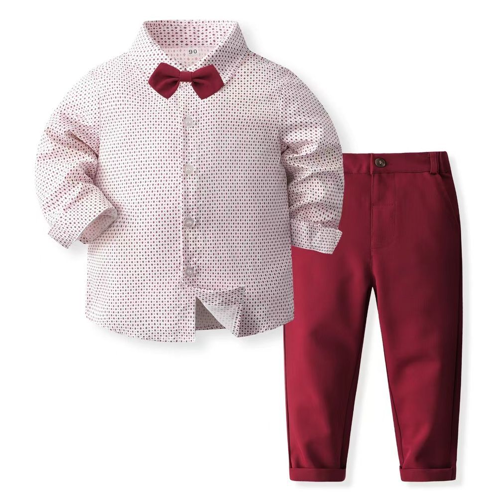 Sugar Rush - 2pc-Set - Printed Classic Shirt And Pants - White/Red