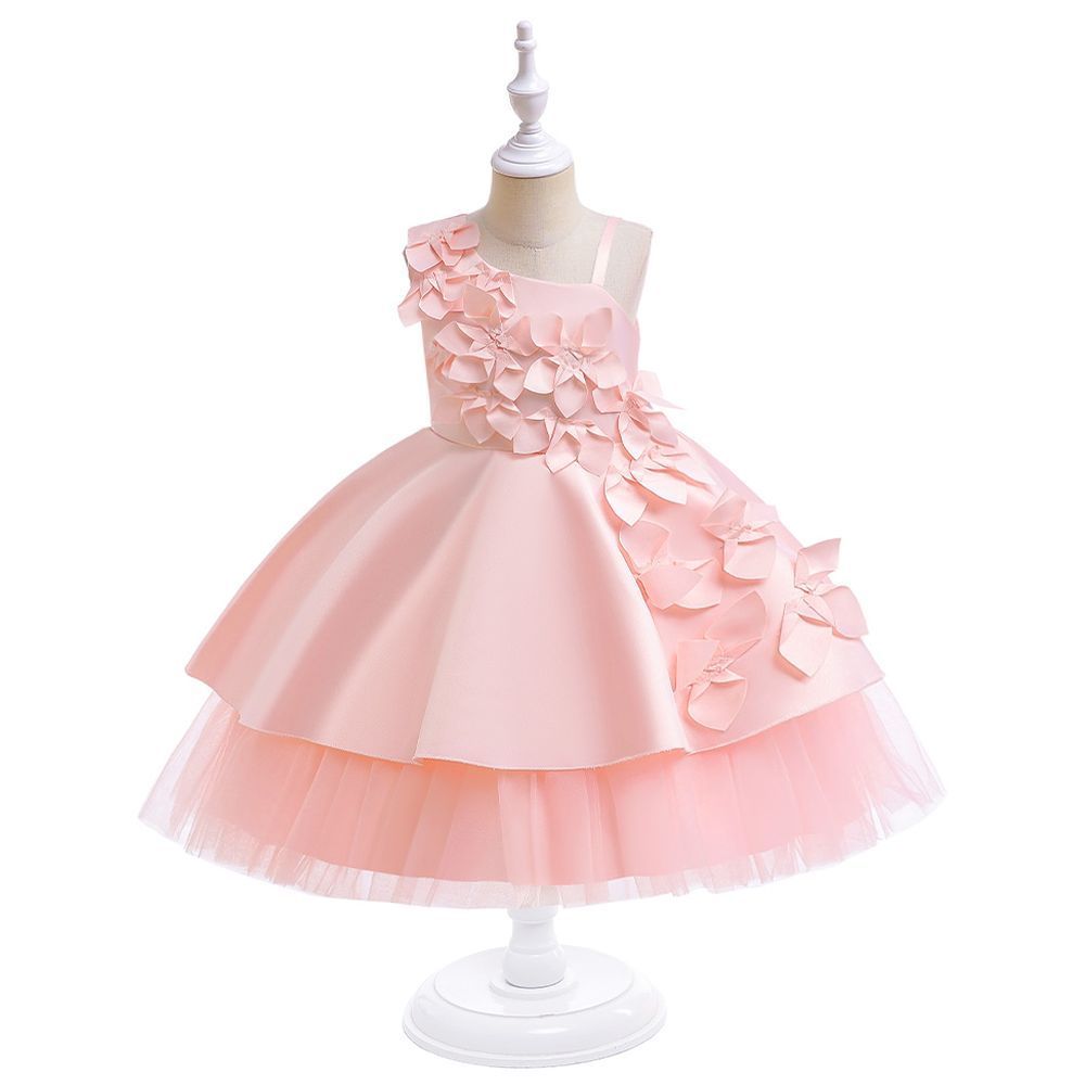 Sugar Rush - Flower Appliqued Party Dress - Pink