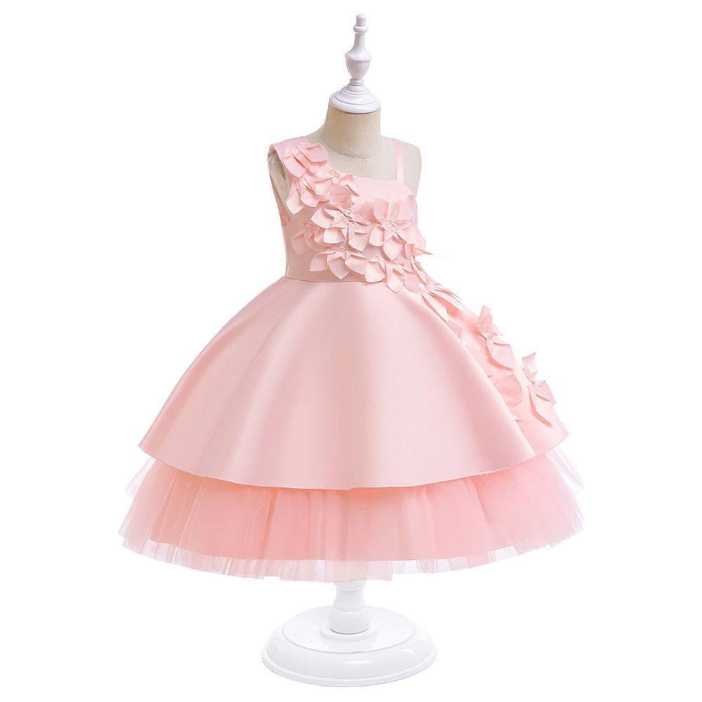 Sugar Rush - Flower Appliqued Party Dress - Pink