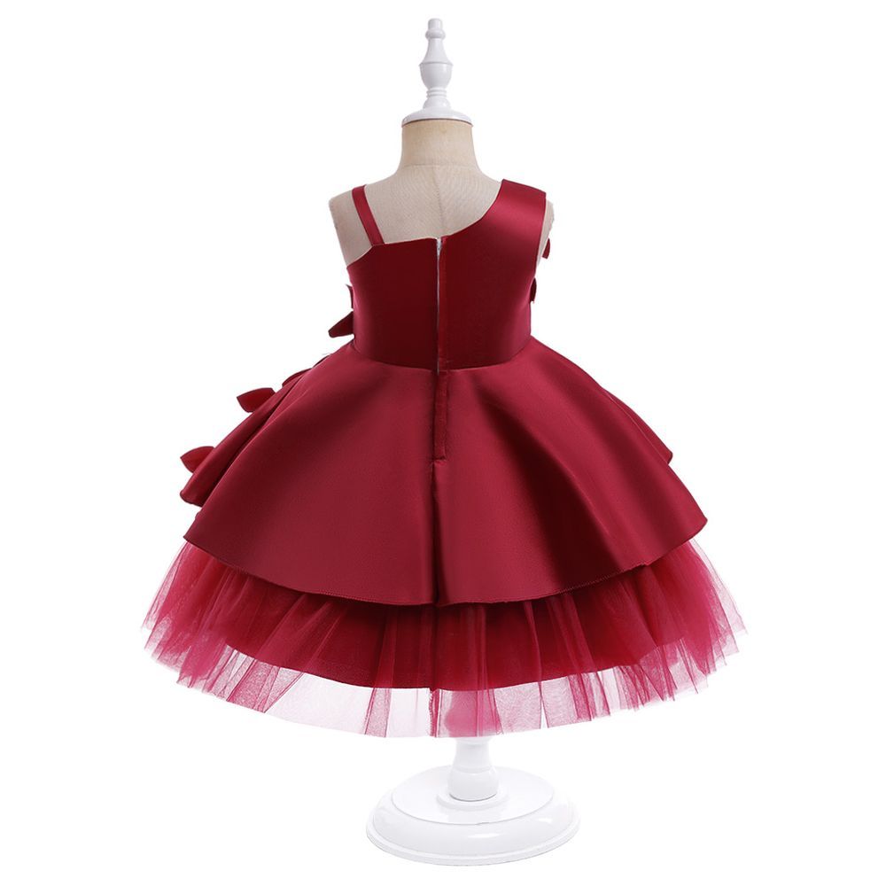 Sugar Rush - Flower Appliqued Party Dress - Maroon