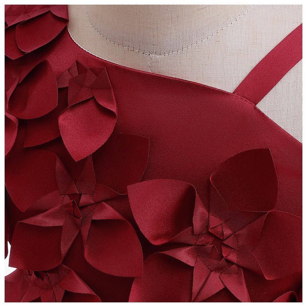 Sugar Rush - Flower Appliqued Party Dress - Maroon