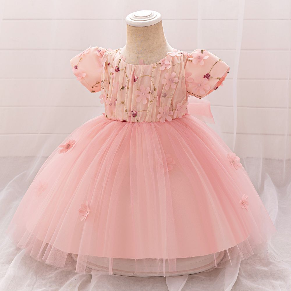 Sugar Rush - Round Neck Embellished Party Dress - Pink