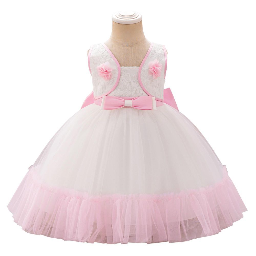 Sugar Rush - Sleeveless Embellished Party Dress - White/Pink