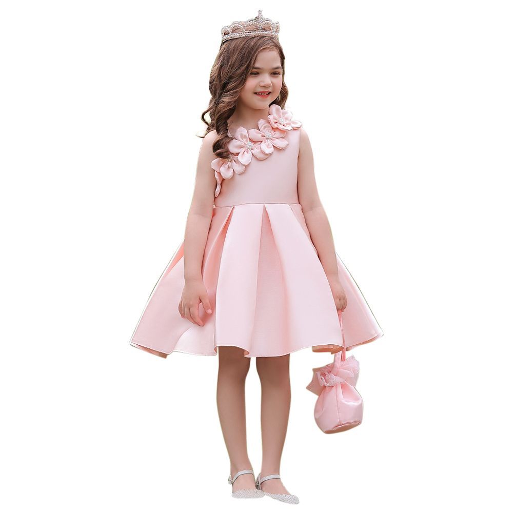 Sugar Rush - Appliqued Floral Sleeveless Party Dress - Pink