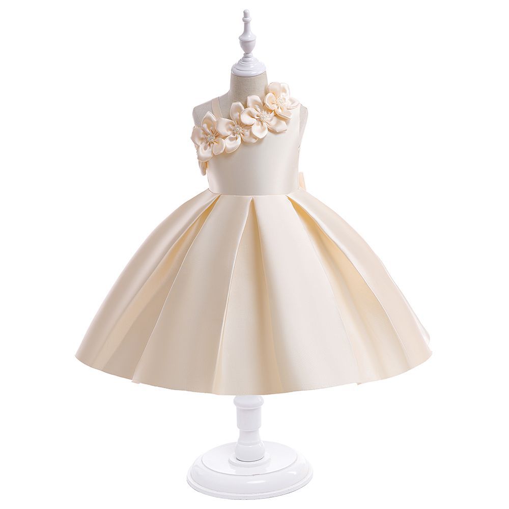 Sugar Rush - Appliqued Floral Sleeveless Party Dress - Champagne