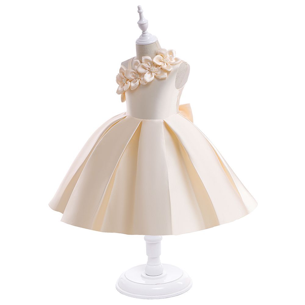 Sugar Rush - Appliqued Floral Sleeveless Party Dress - Champagne