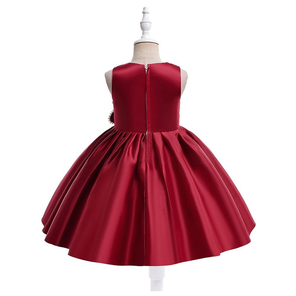 Sugar Rush - Pearl Appliqued Sleeveless Party Dress - Maroon