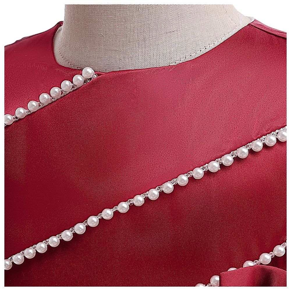 Sugar Rush - Pearl Appliqued Sleeveless Party Dress - Maroon