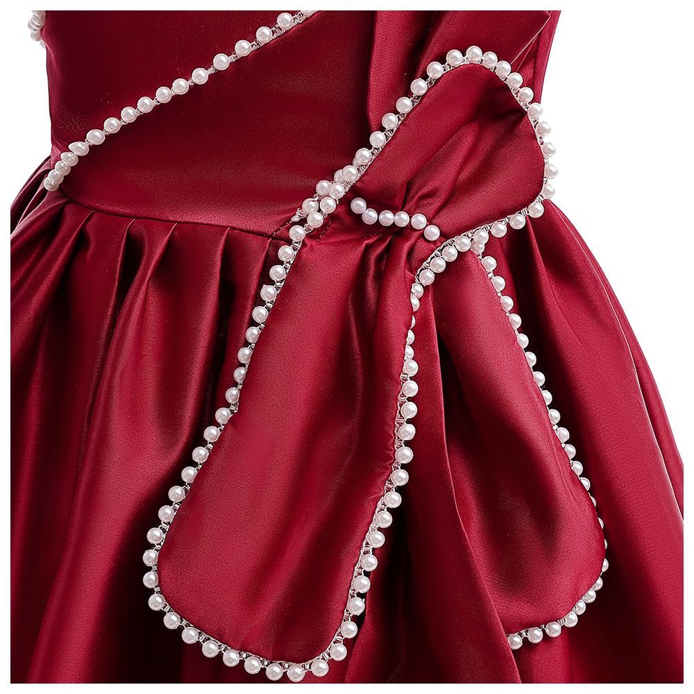 Sugar Rush - Pearl Appliqued Sleeveless Party Dress - Maroon