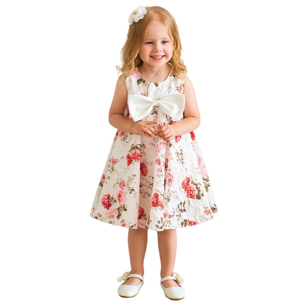 Sugar Rush - Printed Floral Bow Party Dress - Pink