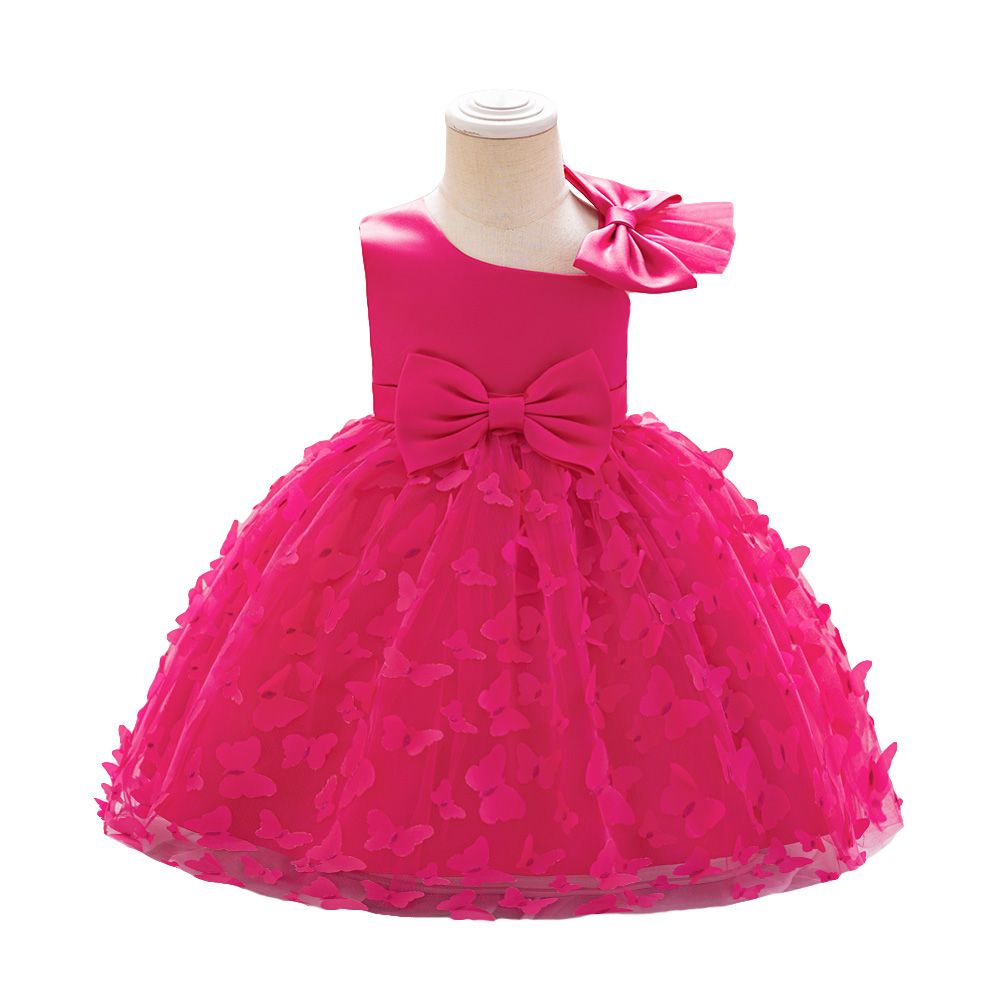 Sugar Rush - Appliqued Regular Round Neck Sleeveless Party Dress - Fuchsia