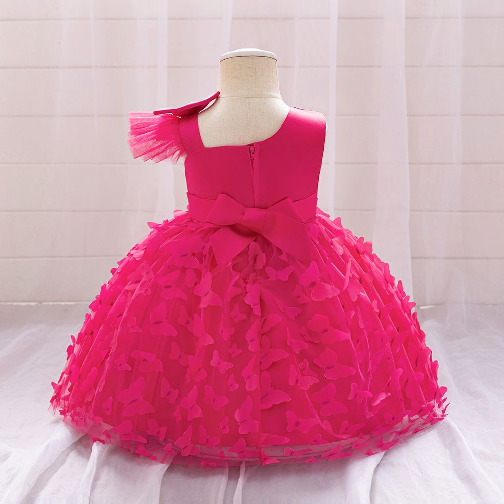 Sugar Rush - Appliqued Regular Round Neck Sleeveless Party Dress - Fuchsia