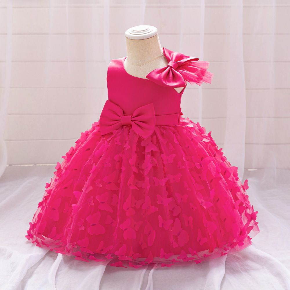 Sugar Rush - Appliqued Regular Round Neck Sleeveless Party Dress - Fuchsia