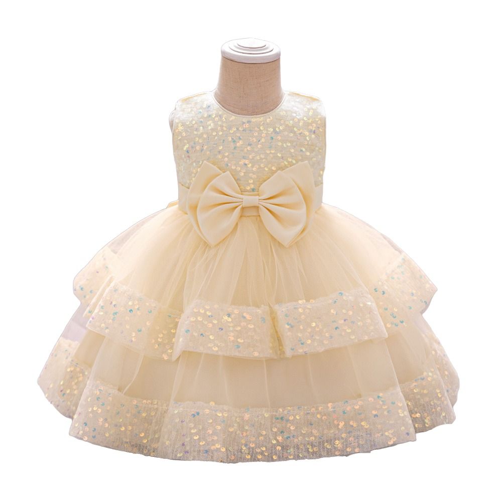 Sugar Rush - Appliqued Regular Round Neck Sleeveless Party Dress - Champagne