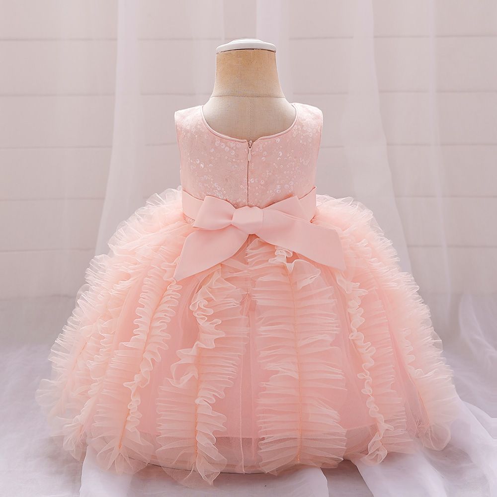 Sugar Rush - Appliqued Regular Round Neck Sleeveless Party Dress - Fluffy Pink