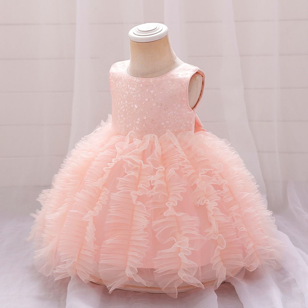 Sugar Rush - Appliqued Regular Round Neck Sleeveless Party Dress - Fluffy Pink