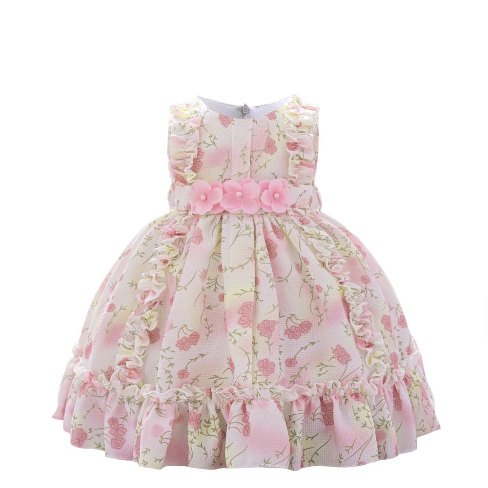 Sugar Rush - Floral Regular Round Neck Sleeveless Party Dress - Pink