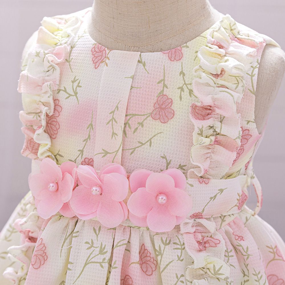 Sugar Rush - Floral Regular Round Neck Sleeveless Party Dress - Pink