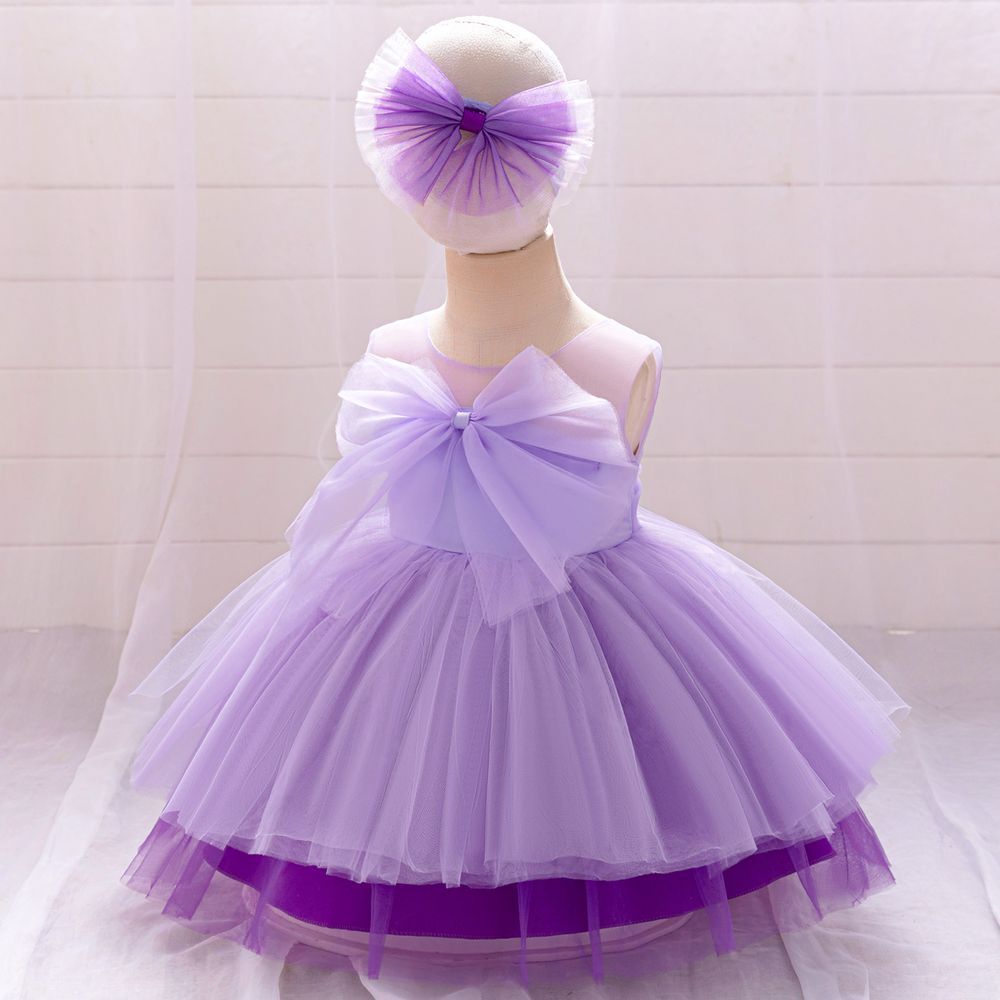 Sugar Rush - 2pc-Set - Bow Detail Sleeveless Dress & Headband - Purple