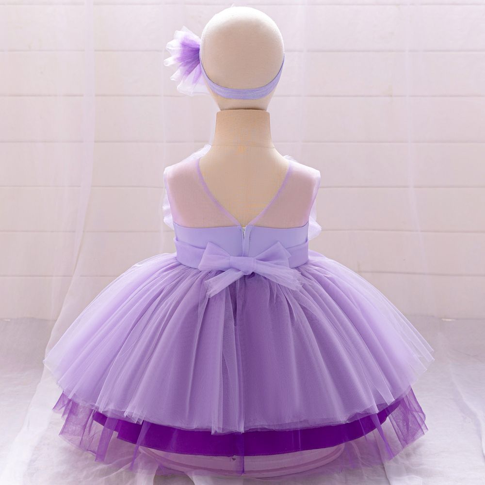 Sugar Rush - 2pc-Set - Bow Detail Sleeveless Dress & Headband - Purple