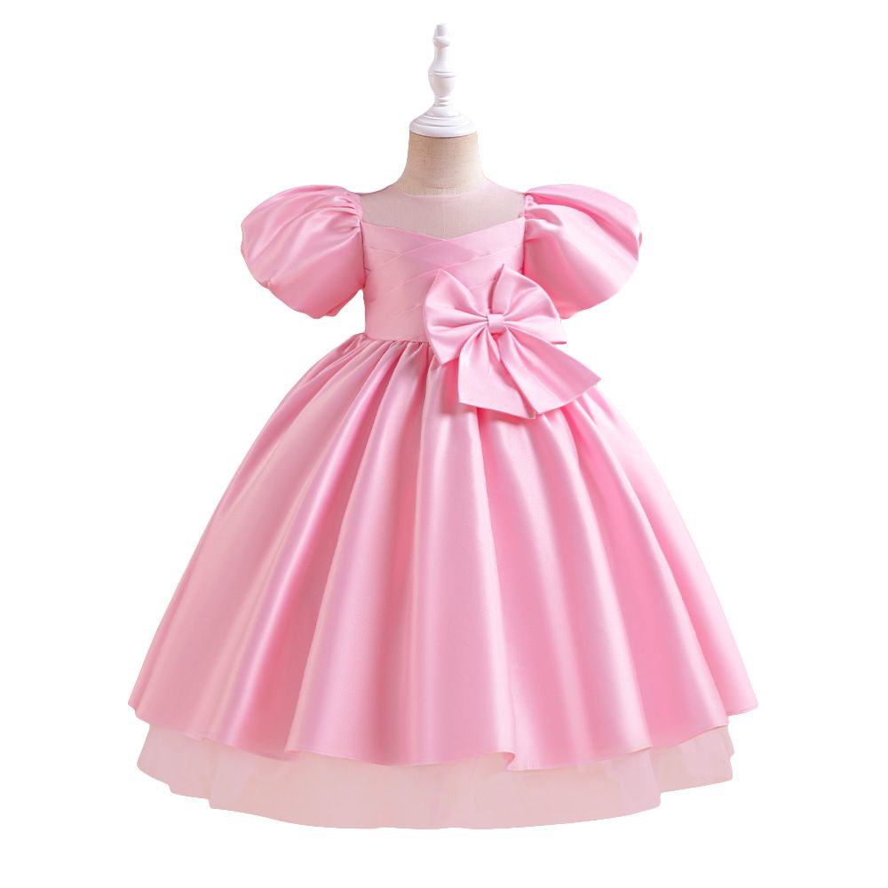 Sugar Rush - Appliqued Regular Round Neck Short Sleeves Party Dress - Pink