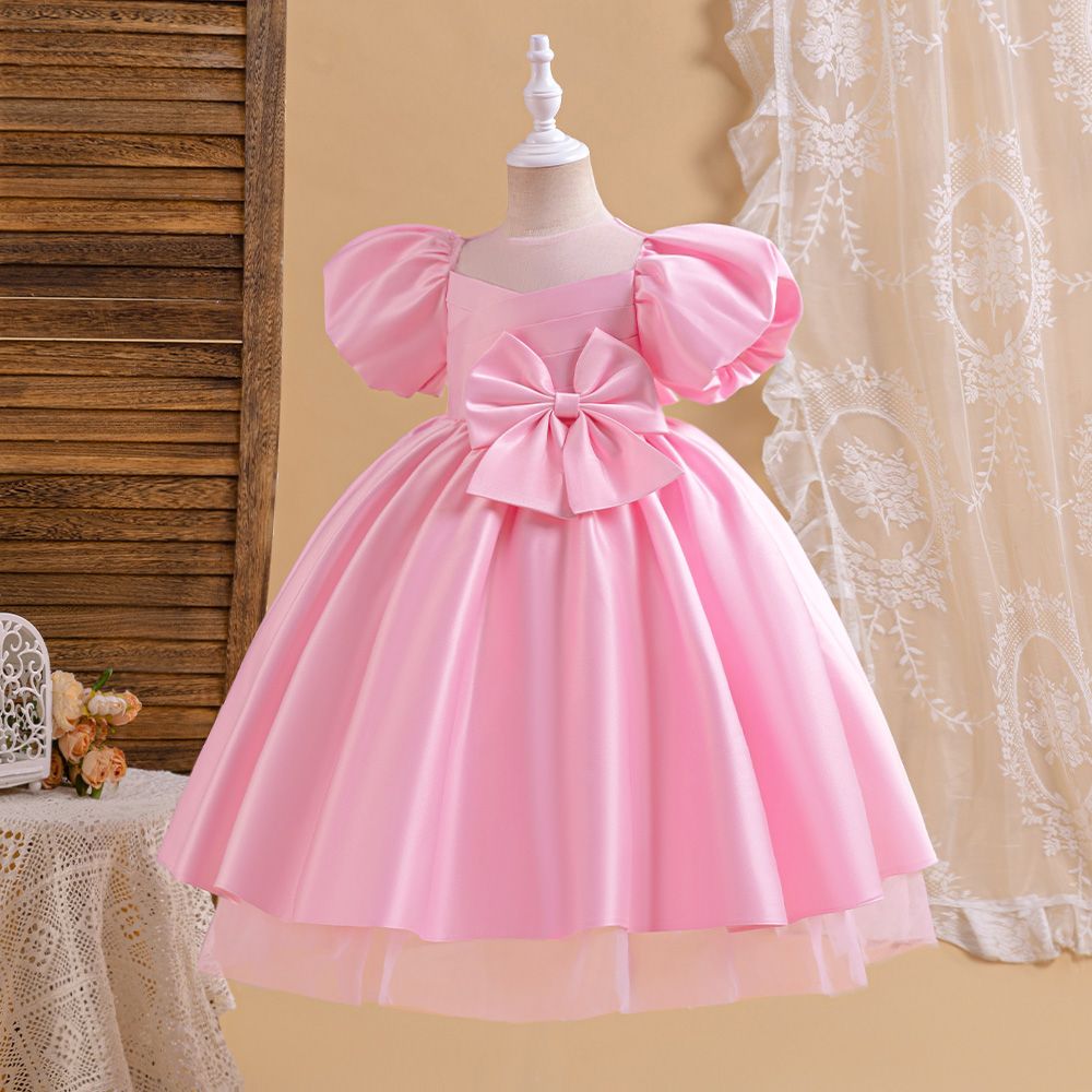 Sugar Rush - Appliqued Regular Round Neck Short Sleeves Party Dress - Pink