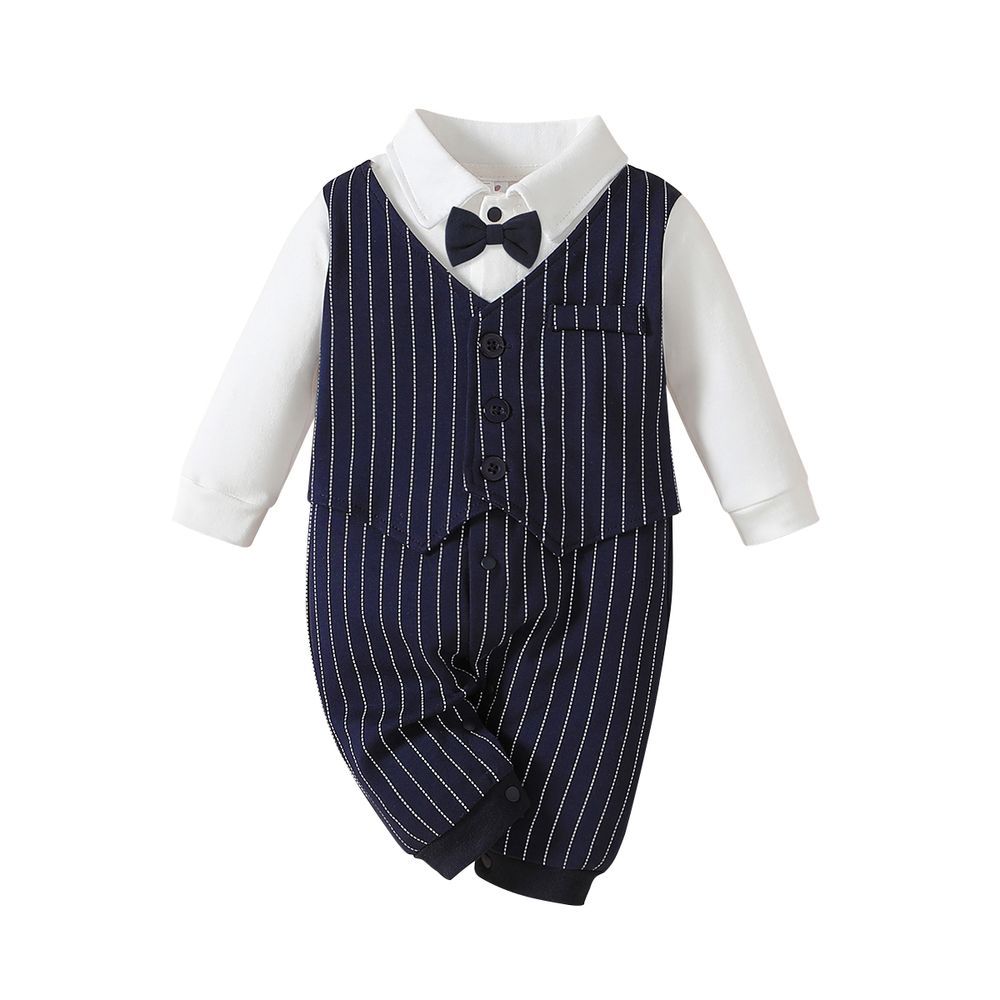 Sugar Rush - Striped Regular Classic Baby Romper - Navy Blue