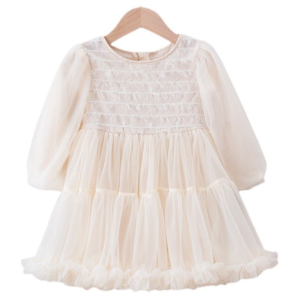 Sugar Rush - Round Neck Full Sleeves Party Dress - Cream