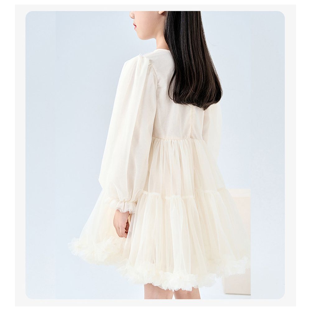 Sugar Rush - Round Neck Full Sleeves Party Dress - Cream