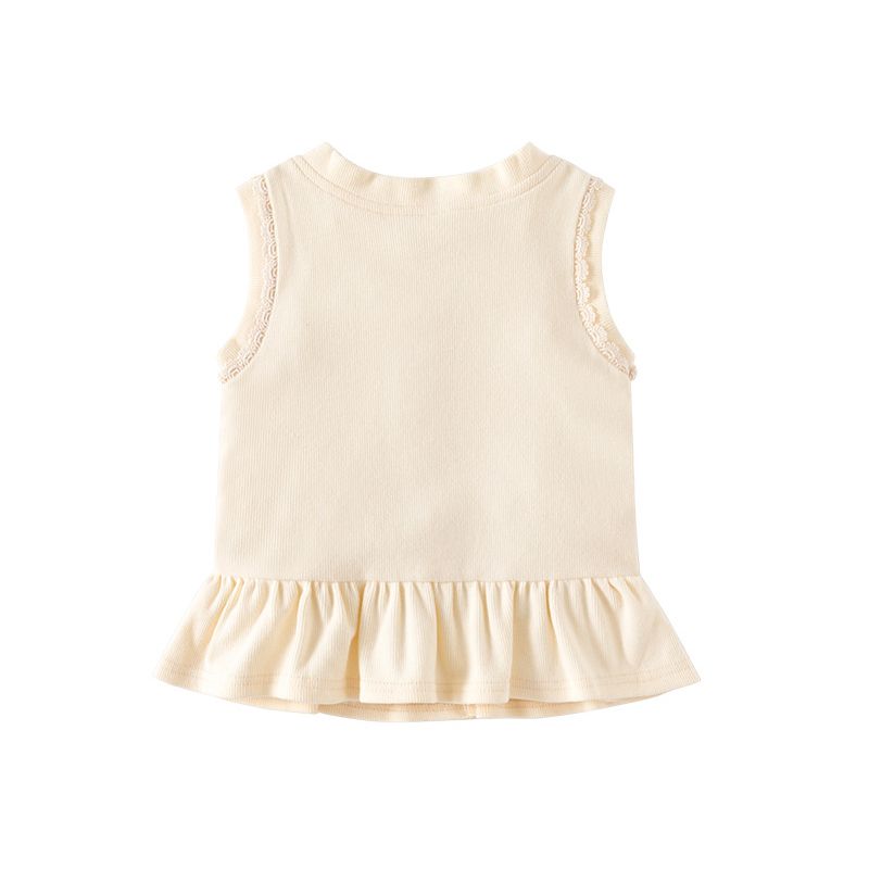 Sugar Rush - Kids Appliqued Regular V-Neck Waistcoat - Beige