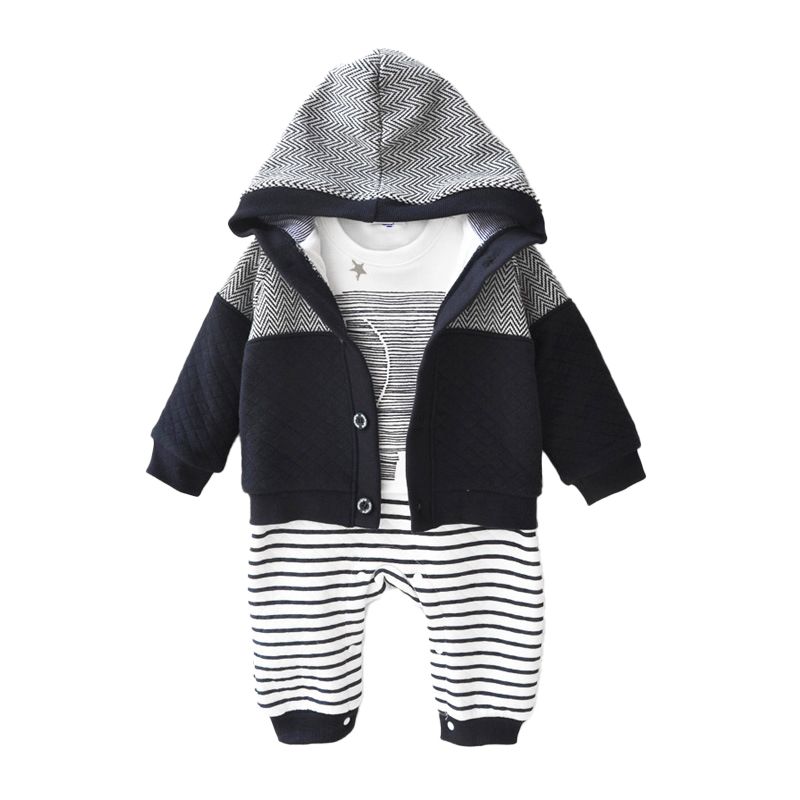 Sugar Rush - 2pc-Set - Boys' Striped Hoodie And Romper - Navy