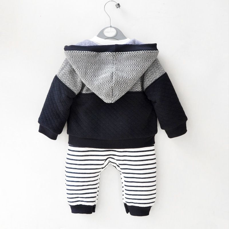 Sugar Rush - 2pc-Set - Boys' Striped Hoodie And Romper - Navy