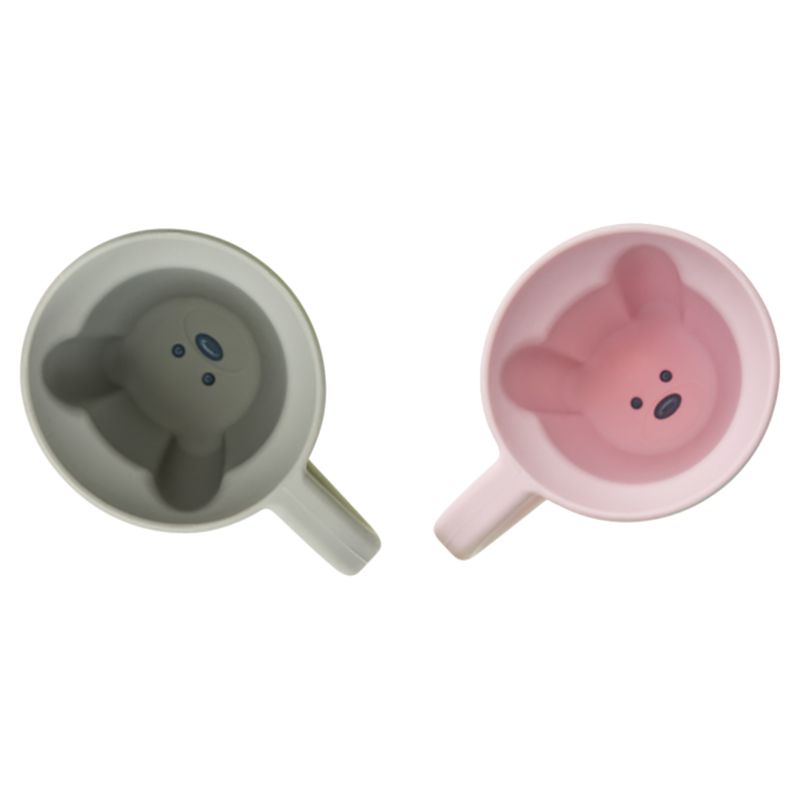 Melii - Silicone Bear Mug - 2pcs - Pink & Grey