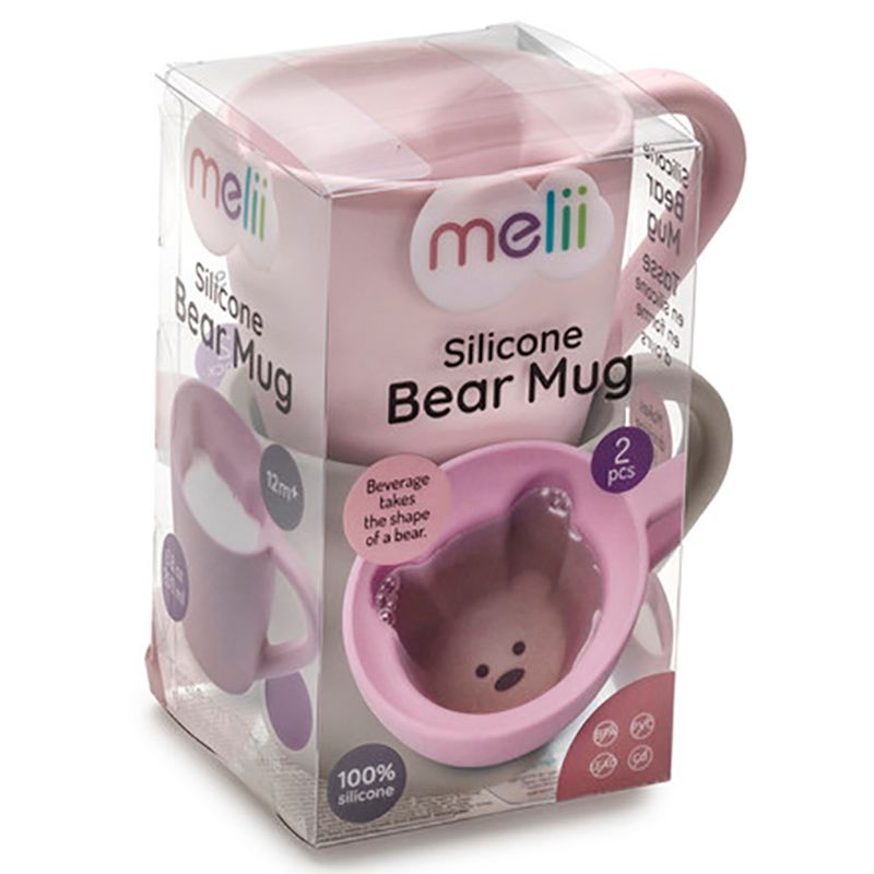 Melii - Silicone Bear Mug - 2pcs - Pink & Grey