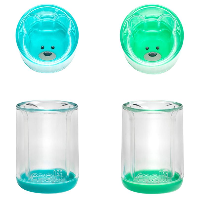 Melii - Double Walled Bear Cup - 145ml - 2pcs - Turquoise/Green