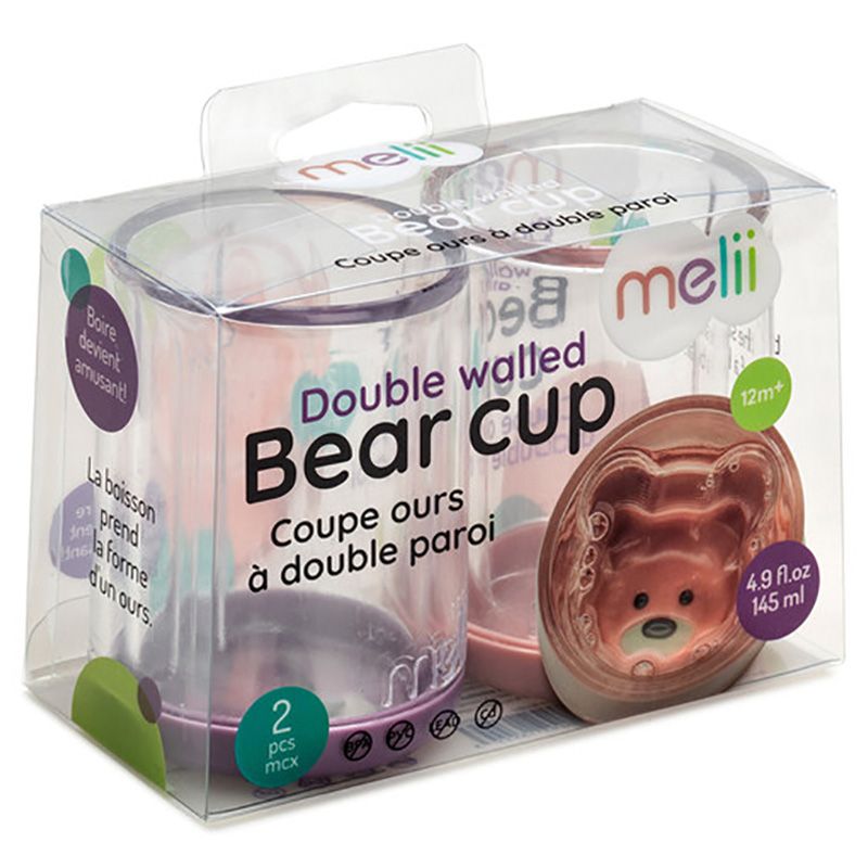 Melii - Double Walled Bear Cup - 145 ml - 2pcs - Purple/Pink