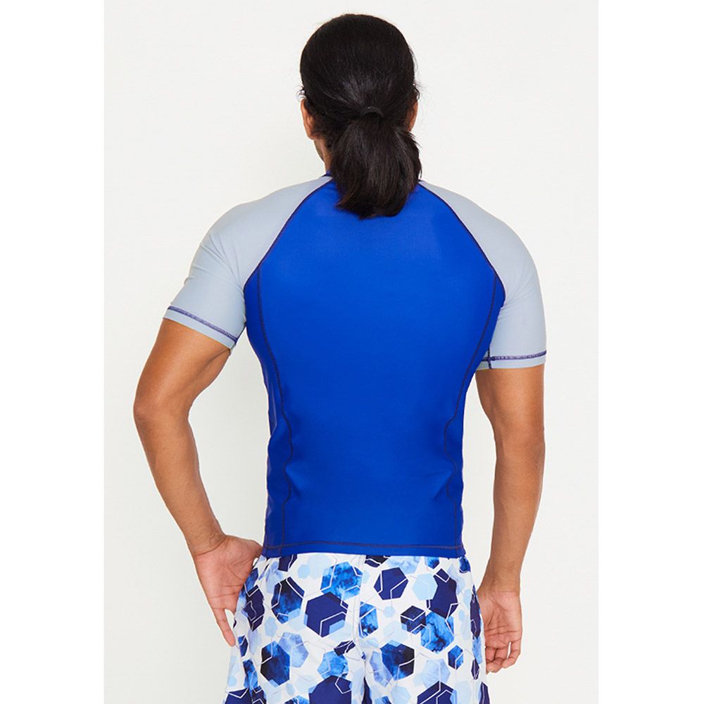 Coega Sunwear - Men's Short Sleeve Rashguard - Navy Watercolor Hexagons